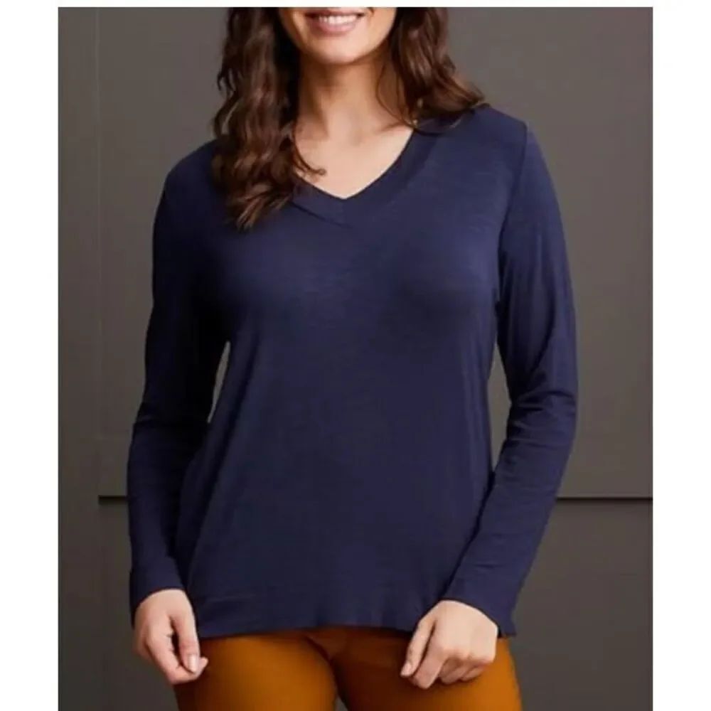 Tribal Women's Cuffed Long Sleeve V-Neck Top with Side Slits -XL